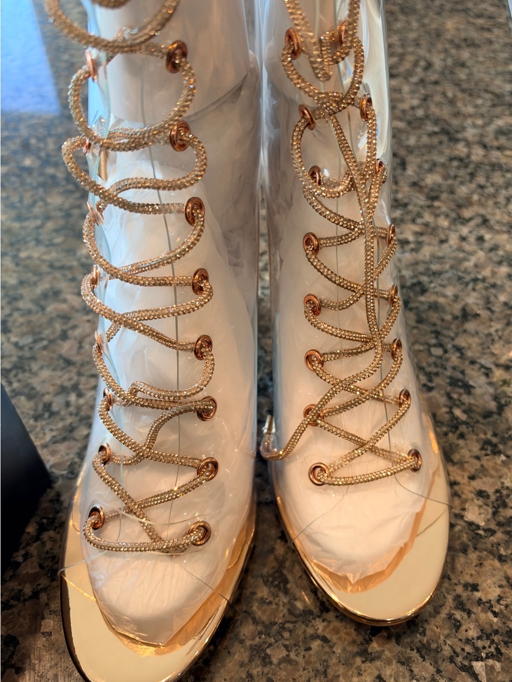 Cape Robbin White Lace-Up Heeled Boots with Gold Hardware